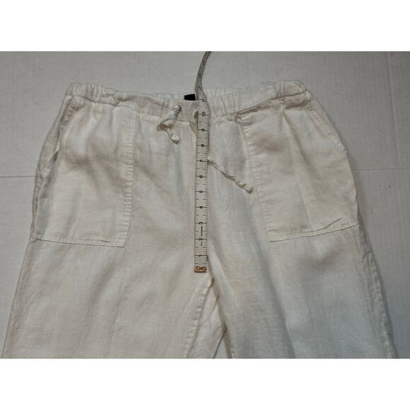 Saks Fifth Avenue White Linen Pull On Pants Womens Large Relaxed Fit Wide Leg - Picture 5 of 7